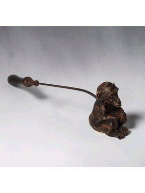 Figural Monkey Chimpanzee Candle Snuffer Wood Look Resin Jungle Safari Brown